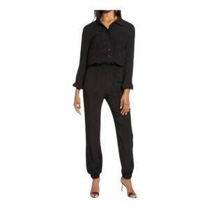 FRAICHE By J Long Sleeve Button Front Black Jumpsuit Size S